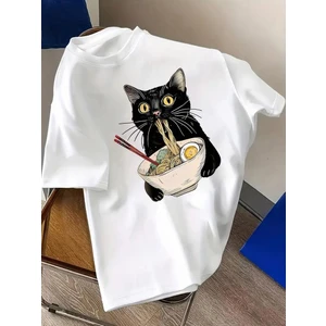 Sushi Black Cat Baskılı Oversize T-Shirt
