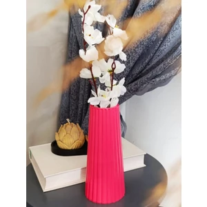 Pembe Uzun Büyük Boy Çizgili Vazo Bohem Uzun Vazo Iskandinav Tarz Vazo 18   x   8 Cm.