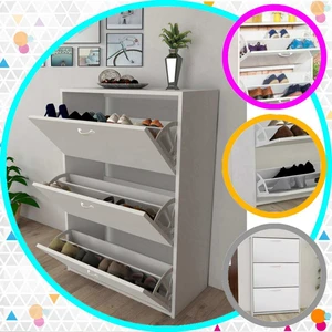 Modilayn Triplex Kapıönü 3 Katlı Düşer Kapak Beyaz Ayakkabılık, Ayakkabı Dolabı, Beyaz