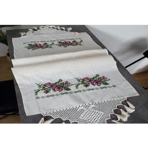 Kanaviçe Runner- Buzdolabı Örtüsü Gül Demet  Pamuk