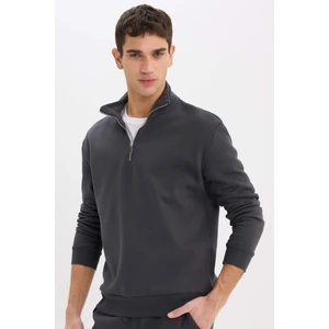 Comfort Regular Fit Rahat Kalıp Fermuarlı Dik Yaka Basic Düz Sweatshirt X7405AZ25SP