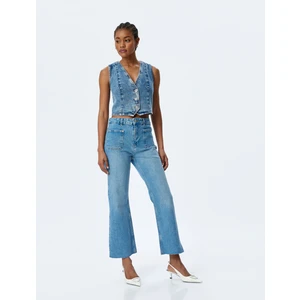 Ispanyol Paça Düğmeli Normal Bel Denim Pantolon -  Flare Jeans