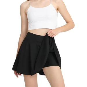 Lady Hazal Siyah Yüksel Bel Etek Poliamid Kumaş Taytlı Deniz Eteği Çift Cepli Plaj Şort Etek