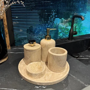 Bej Mermer Beşli Banyo Seti