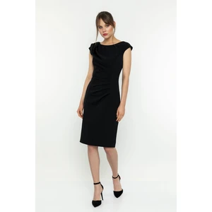 Omzu Kurdeleli Drape Detaylı Elbise
