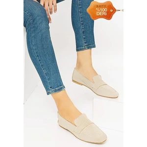 Kadın Hakiki Deri Süet Loafer Babet