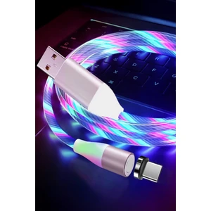 J21 Type-C Magnetic Akan Led Işıklı Şarj Kablosu -1mt