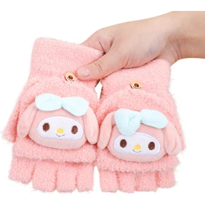 Crying Bag Çocuk Eldivenleri Kuromi Yarım Parmak Eldivenleri Artı Kadife Sıcak Eldivenler (Yurt Dışından)