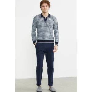 Yumuşak Dokulu Polo Yaka Pijama Takım - Lacivert