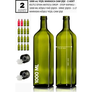 2 adet x 1000 Ml Yeşil Maraska Cam Yağdanlık,Ssosluk, Sirkelik -Drop Kapaklı