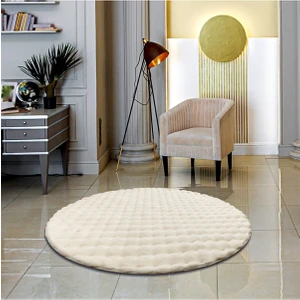 Rex Tavşanı Bubble Post Yuvarlak Halı Krem (80   x   80 Cm)