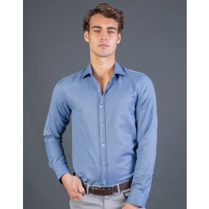 Slim Fit Mavi Armürlü Erkek Gömlek