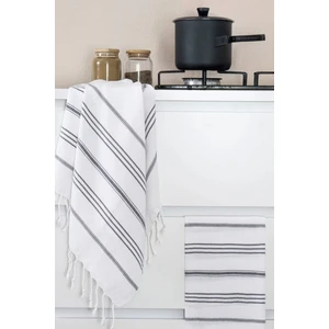Miracolo Home Sultan Peşkir 2'li Set Beyaz Kurulama Bezi Çizgili