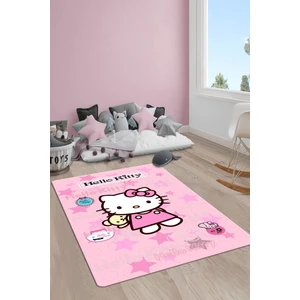 Doruklar Home Collection Kaymaz Taban Makinada Yıkanabilir Dijital Baskı Hello Kitty Desenli Çocuk Odası Halısı Dot Taban Halı