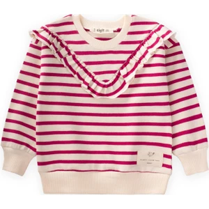 Fırfır Detaylı Çizgili Triko Kız Sweatshirt 1-8 Yaş Fuşya