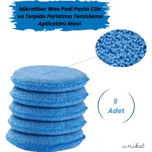 Mikrofiber Wax Pedi Pasta Cila ve Torpido Parlatma Temizleme Aplikatörü Mavi 5 Adet