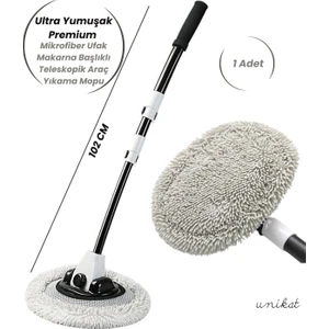 Ultra Yumuşak Premium Mikrofiber Ufak Makarna Başlıklı Teleskopik Araç Yıkama Mopu 1 Adet
