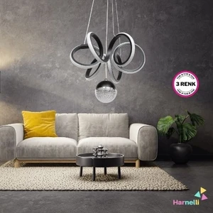 3 Renk Yanabilen Şeker Camlı Modern Ledli Avize