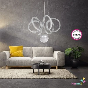 3 Renk Yanabilen Şeker Camlı Modern Ledli Avize