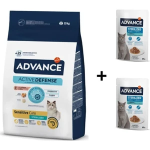 Somonlu Kısırlaştırılmış Kedi Maması 10 kg + 2 Adet Advance Morina Balıklı Kısır Kedi Pouch Yaş Maması 85 gr