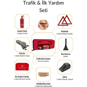 Eva Trafik ve Ilk Yardım Seti - Muayene Uyumlu 1 kg Araç Yangın Tüpü - 2 Adet Reflektör - Bronze Pack