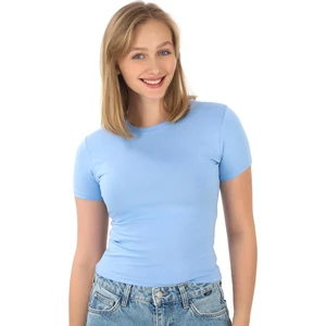 Crop Slim Fit Pamuk Likra Tişört-Mavi
