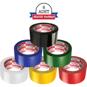 Renkli Koli Bandı 6 Renk 45MM.X100METRE Hotmelt Üstün Yapıştırma Gücü