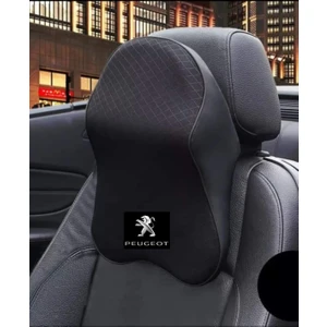 Araç Boyun Yastığı Ortopedik Siyah Kumaş Yanlar Deri (Peugeot Logolu)