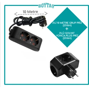 2'li Siyah Grup Priz + Siyah Yonca Plus Golyat