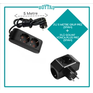 2'li Siyah Grup Priz + Siyah Yonca Plus Golyat