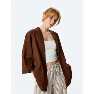 Pamuklu Cepli 3/4 Geniş Kol Oversize Kimono