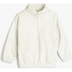 Yarım Fermuar Detaylı Dik Yaka Uzun Kollu Basic Sweatshirt