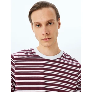 Kısa Kollu Pamuklu Bisiklet Yaka Çizgili Tişört