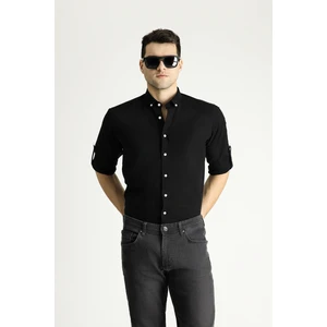 Uzun Kol Relax Fit Rahat Kesim Keten Görünümlü Pamuk Gömlek