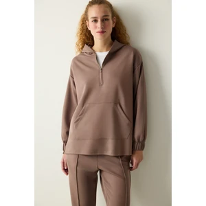 Silky Feel Zipped Vizon Rengi Sweatshirt