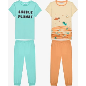 Pamuklu Erkek Çocuk Mars 2li Çok Renkli Pijama Takımı