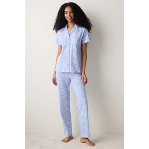 Pamuklu Hannah Pamuklu Gömlek Pantolon Açık Mavi Pijama Takımı