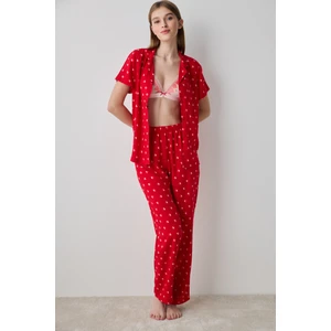 Je T'aime Gömlek Pantolon Kırmızı Pijama Takımı - Loves Paris Koleksiyonu
