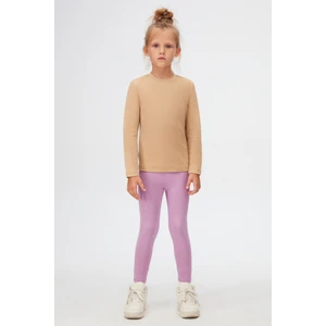 Sütlü Kahve Basic Kışlık Sıfır Yaka Uzun Kollu Kız Çocuk Tişört