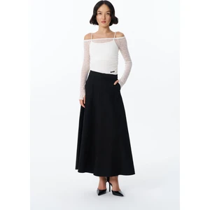 Beli Lastikli Pileli Midi Etek Siyah