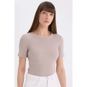 Slim Fit Dar Kesim Bisiklet Yaka Fitilli Kaşkorse Basic Düz Kısa Kollu Tişört C0097AX25SP