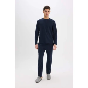 Regular Fit Waffle Pijama Takımı Basic Düz Bisiklet Yaka Uzun Kollu Üst Uzun Alt D8230AX24WN