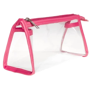 Pembe Renkli Üçgen Şeffaf Deri Fermuarlı Kalem Kutu & Makyaj Çantası