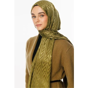 Soft Yeşil Zikzak Desen Parlak Jakar Şal