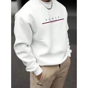 Erkek Paris Baskılı Bisiklet Yaka Sweatshirt