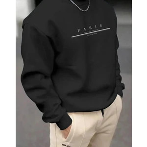 Erkek Paris Baskılı Bisiklet Yaka Sweatshirt