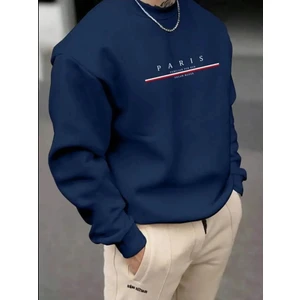 Erkek Paris Baskılı Bisiklet Yaka Sweatshirt