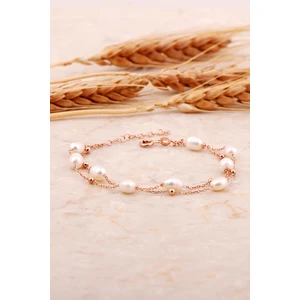 Sümer Telkari Inci Iki Sıra Rose Gümüş Bileklik 4741