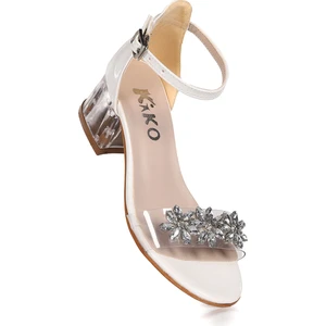 Kiko Kids Yangu Rugan Taşlı Kız Çocuk 3 Cm Şeffaf Topuklu Sandalet Abiye Ayakkabı
