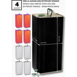 5l (5000 Ml) Boş Zeytinyağı Tenekesi Kapaklı x 4 Adet